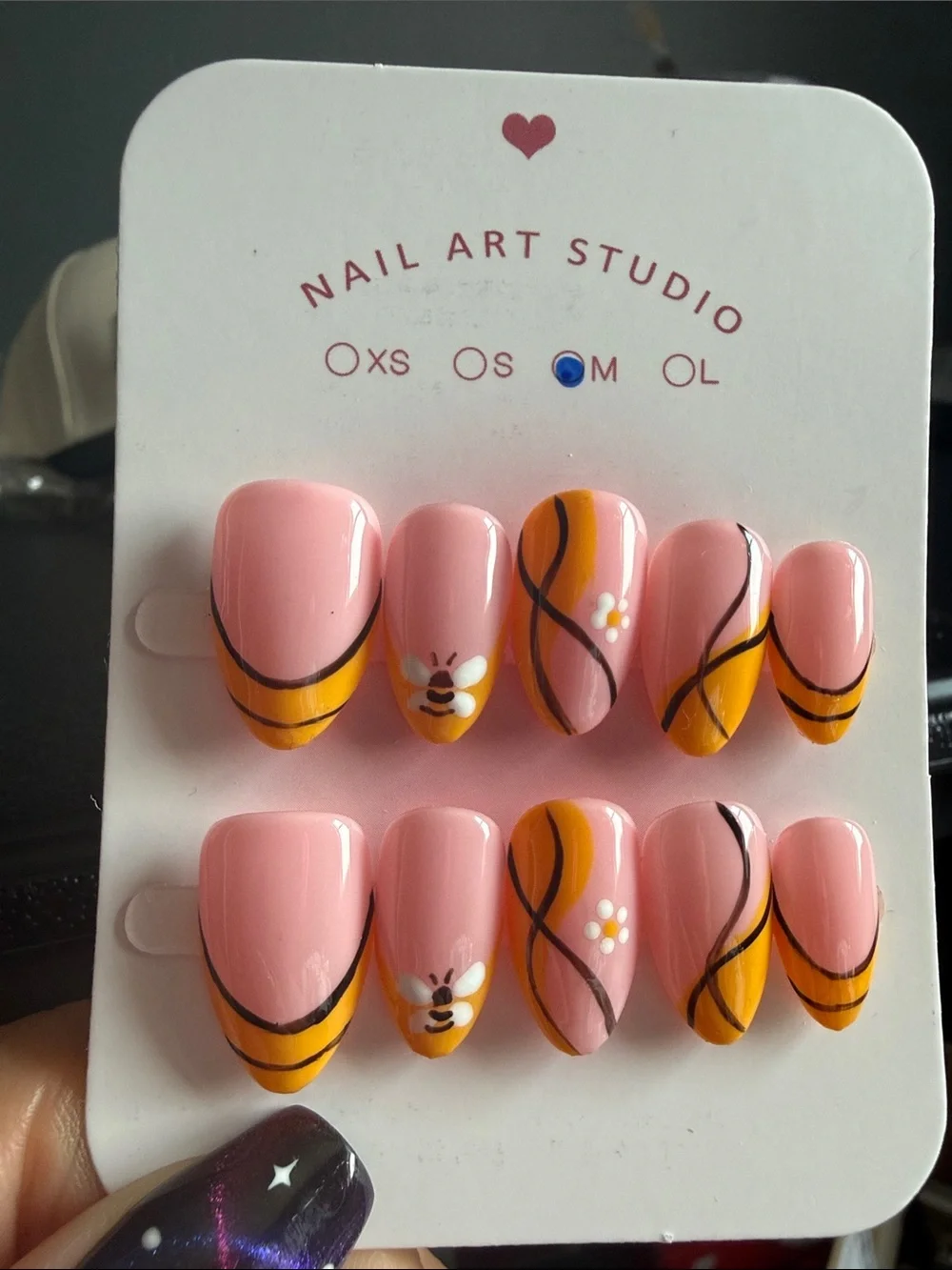 Pink & Mustard Bee Accent Press-On Nails